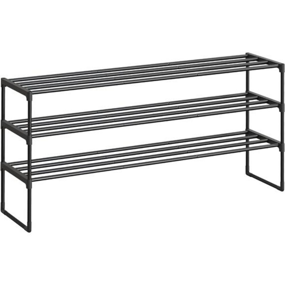 SONGMICS 3 Tier Shoe Rack Stackable Metal Organizer Shelf for 24 Pairs Black
